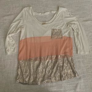 Sheer sequenced three-quarter length top